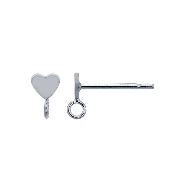 Tiny Heart Post Earring with Ring: Sterling Silver