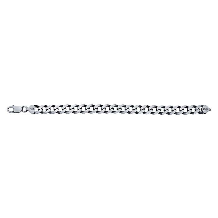 Men's Sterling Silver Gunmetal 9.3mm Diamond-Cut Curb Chain Bracelet