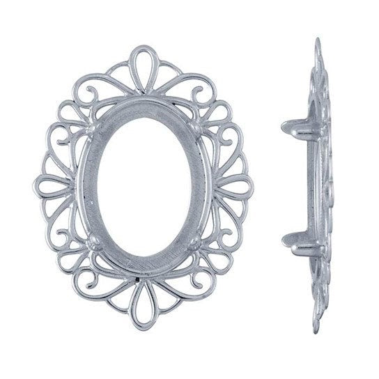 Sterling Silver 18 x 13mm Oval Cameo or Cabochon Frame 4-Prong Setting