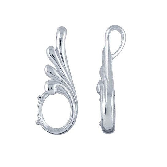 Sterling Silver 10 x 8mm Oval Fancy Pendant Mounting, Prong and Cabochon