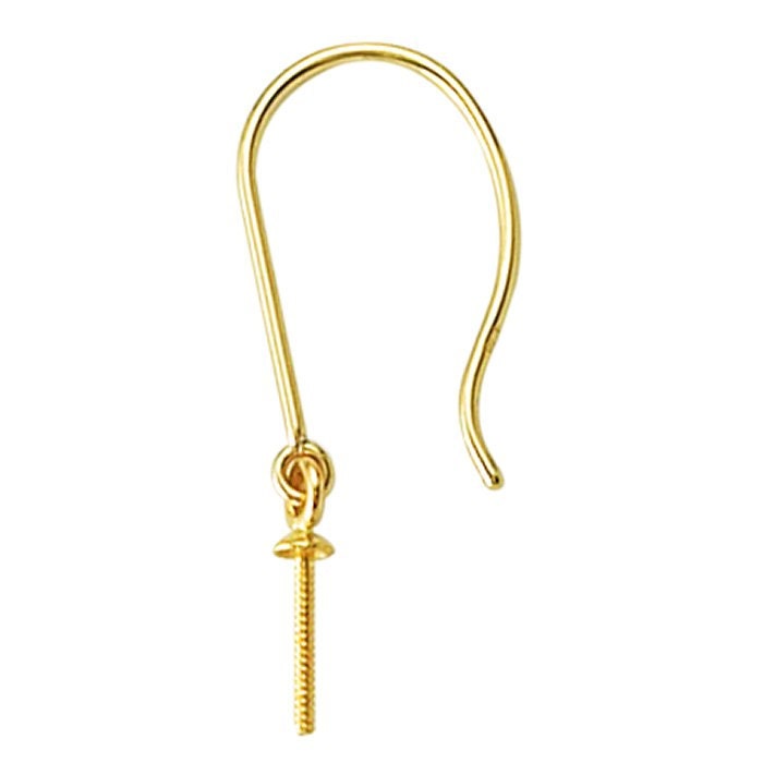 14K Yellow Gold Ear Wire with Pearl Peg, sold in pairs.