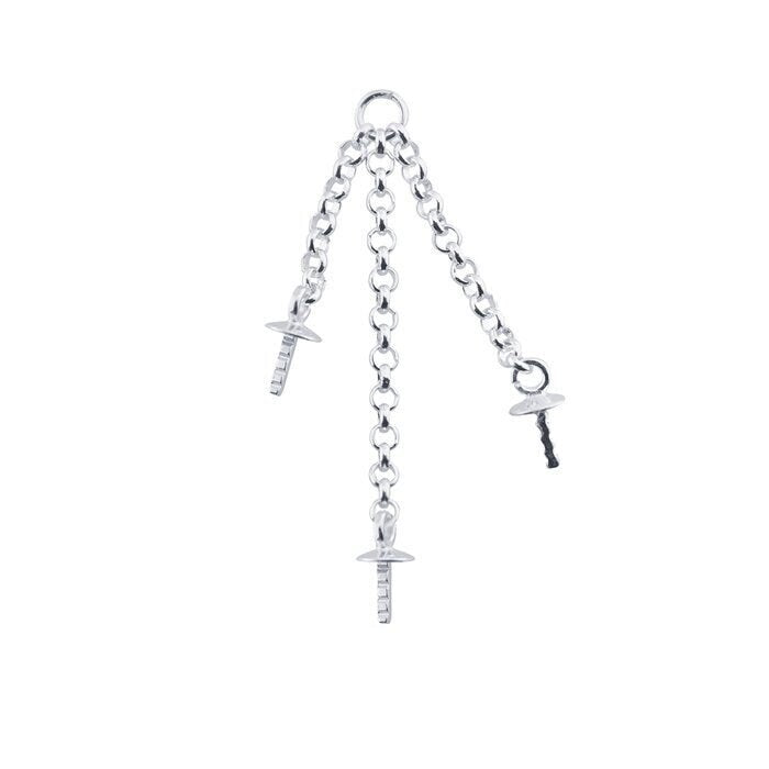 Sterling Silver 3-Strand Component with Cup and Peg, Pearl Earrings, Pearl Pendant Setting,