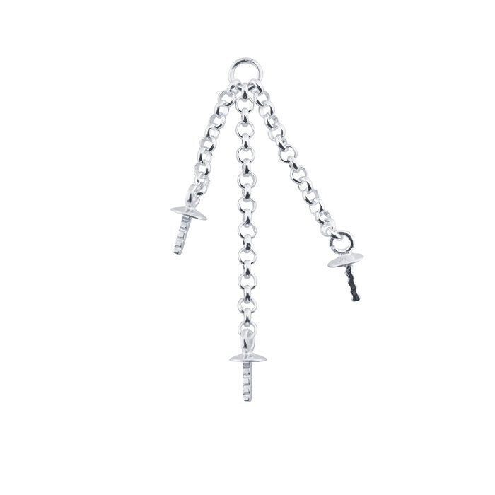 Sterling Silver 3-Strand Component with Cup and Peg, Pearl Earrings, Pearl Pendant Setting,