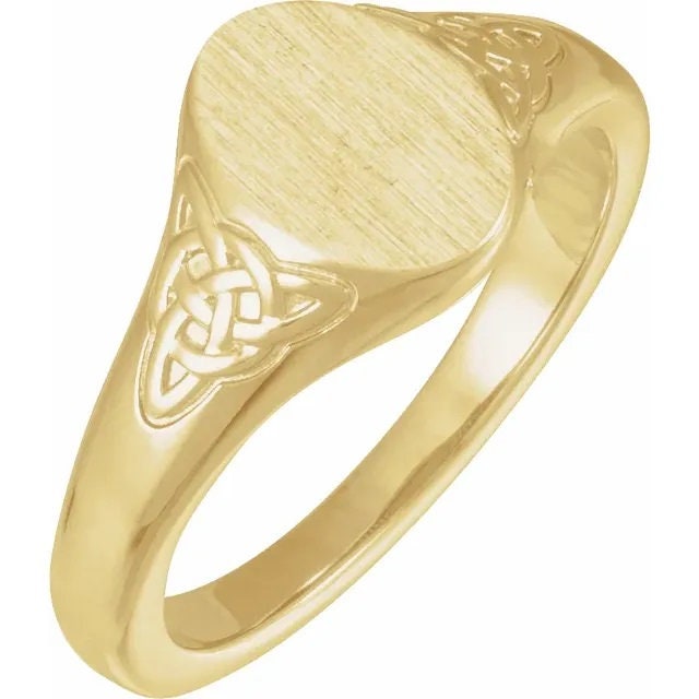 Engravable Oval Celtic-Inspired Signet Ring available in Sterling Silver or 14k Gold