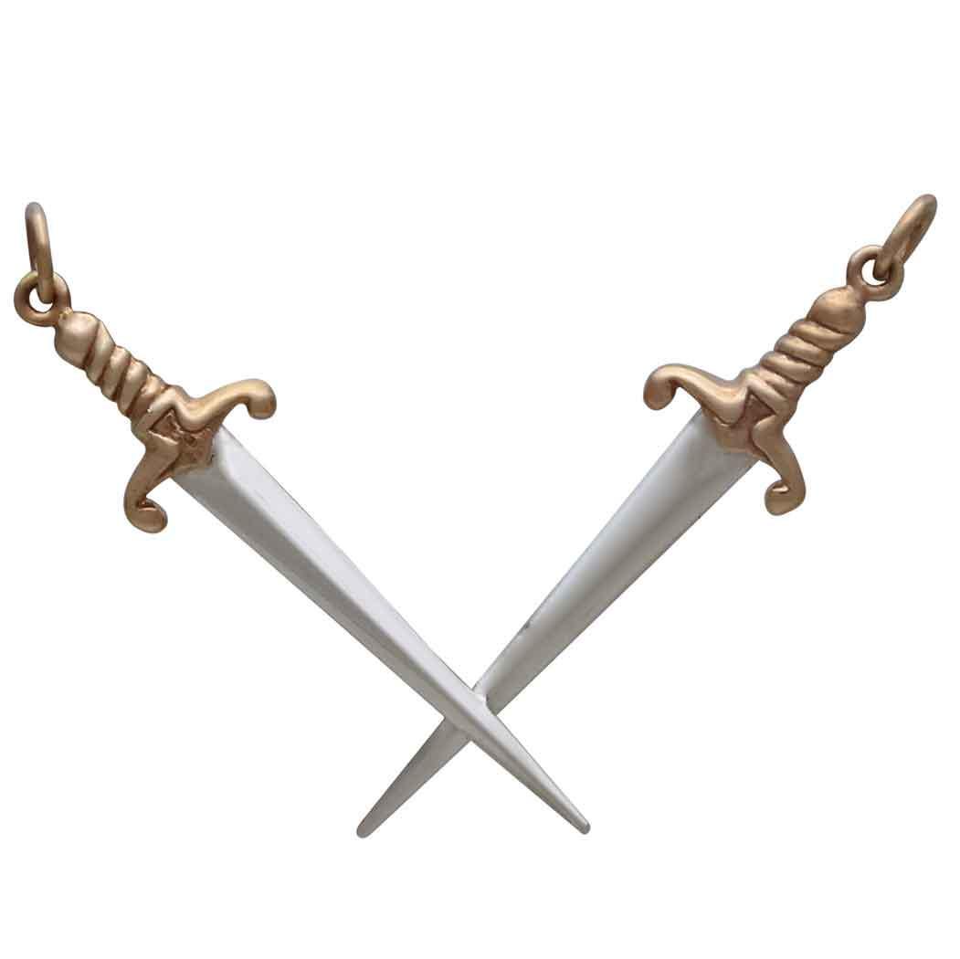 Mixed Metal Crossed Swords Pendant Festoon 32x50mm