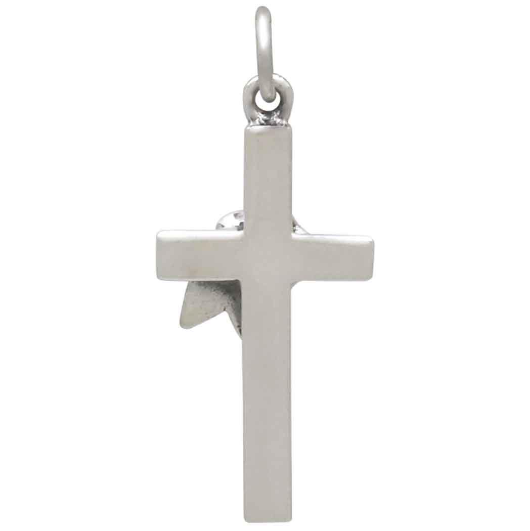 Sterling Silver Cross with Rose Charm 28x12mm