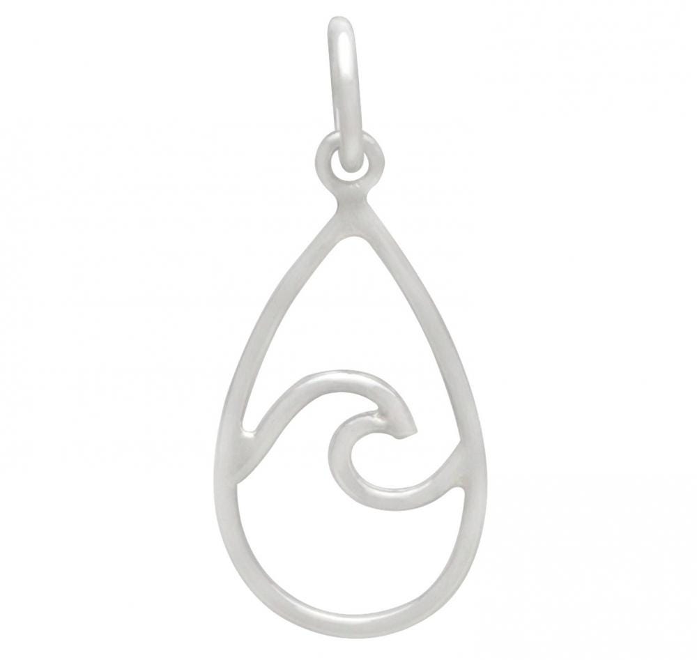 Sterling Silver Wire Wave Charm - Teardrop Shape 23x10mm