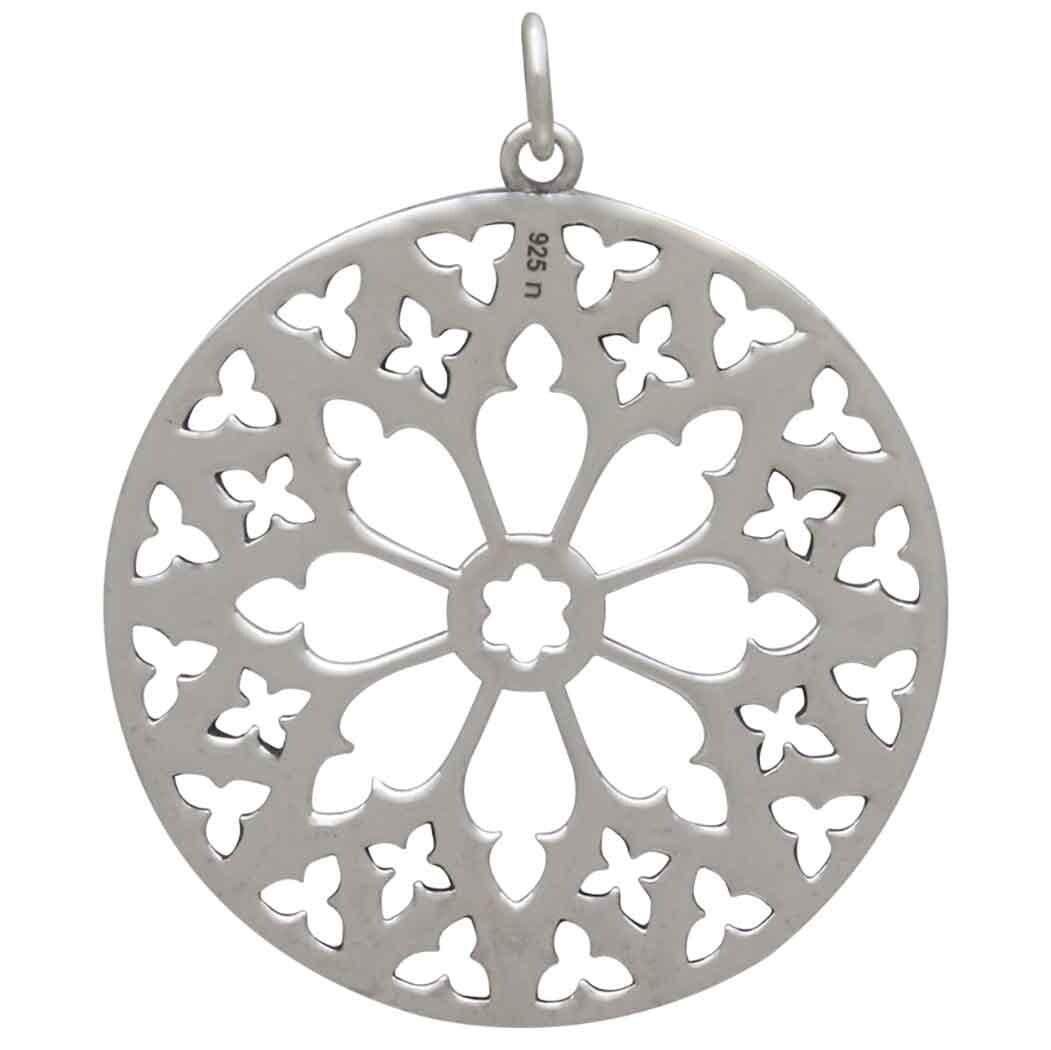 Sterling Silver Cathedral Rose Window Pendant 36x30mm