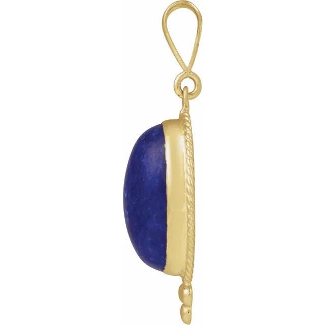 14k Gold Pendant with Jade, Onyx, Lapis or Rutilated Quartz Cabochon