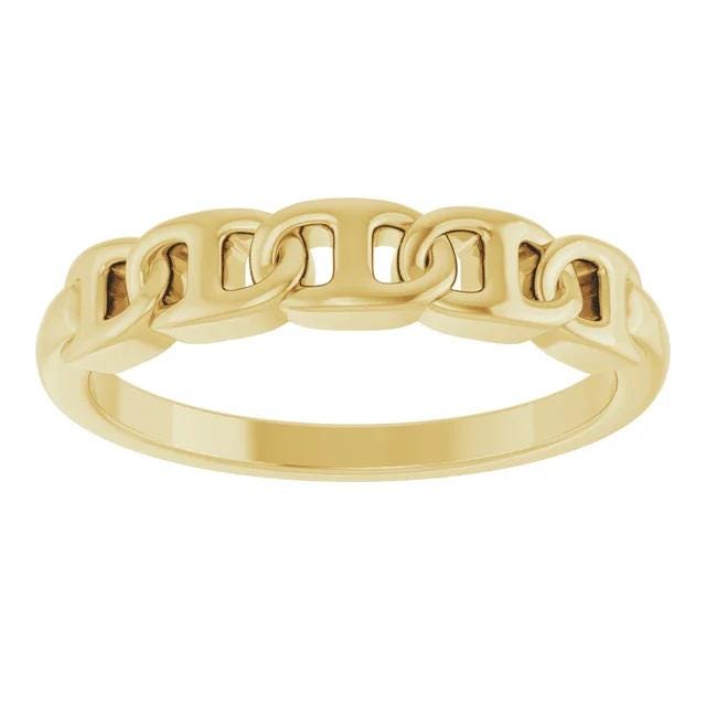 Sterling Silver Anchor Chain Link Ring in Sterling Silver or 14k Yellow Gold