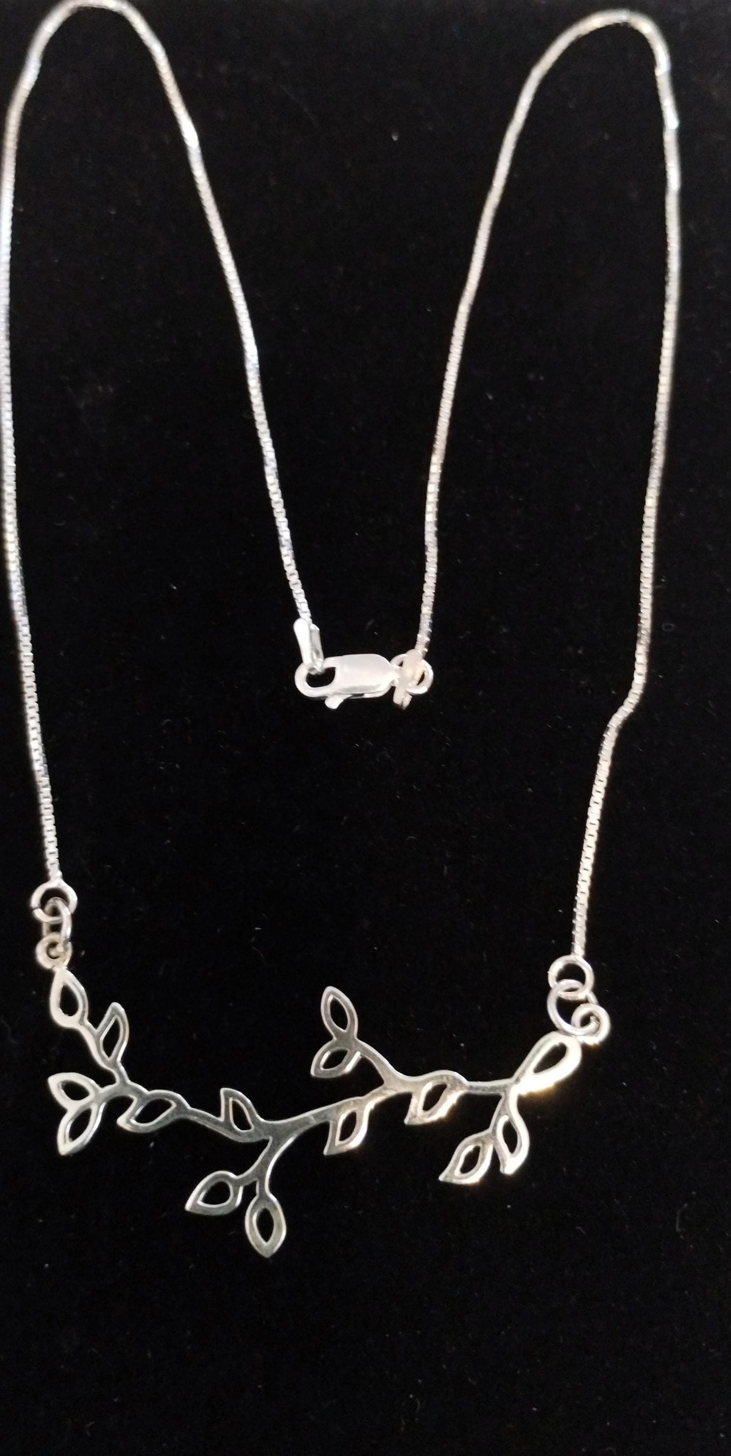 Sterling Silver Branch with Leaves Pendant Festoon 27x51mm