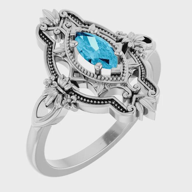 Vintage-Inspired 14k White Gold Marquise Ring Mounting