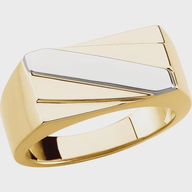 Sterling Silver & 14K Yellow Men's Ring, may be sized to a custom size