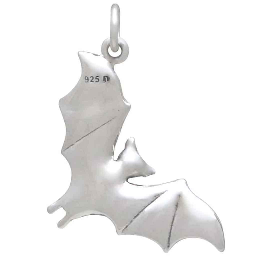 Sterling Silver Realistic Sideways Flying Bat Charm 26x18mm