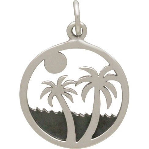Sterling silver palm tree charm on island - beach charm