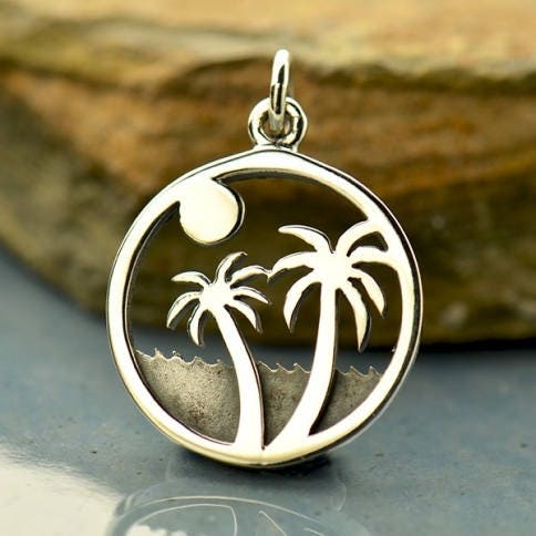 Sterling silver palm tree charm on island - beach charm