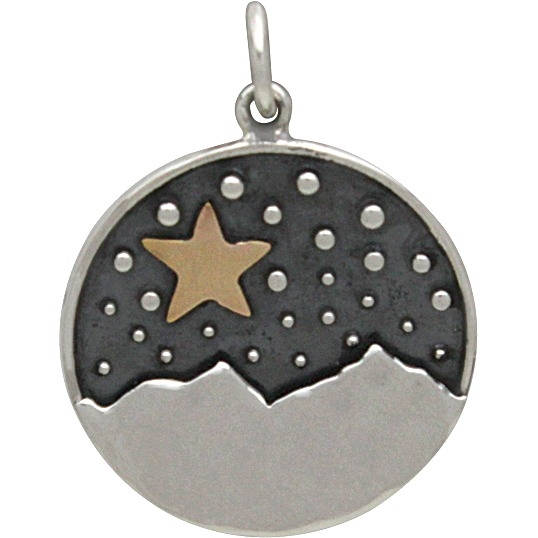 Sterling Silver Mountain Pendant with Bronze Star