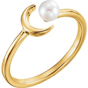 14k Gold Crescent Ring Mounting: 4mm Pearl Setting