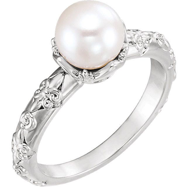 Vintage-Inspired Pearl Ring, choice of Silver or 14k Gold, unset or semi set