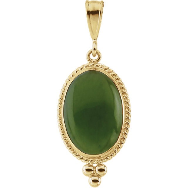 14k Gold Pendant with Jade, Onyx, Lapis or Rutilated Quartz Cabochon