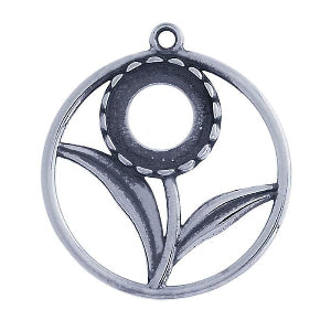 Sterling Silver 10mm Circle Flower Cabochon Pendant Mounting
