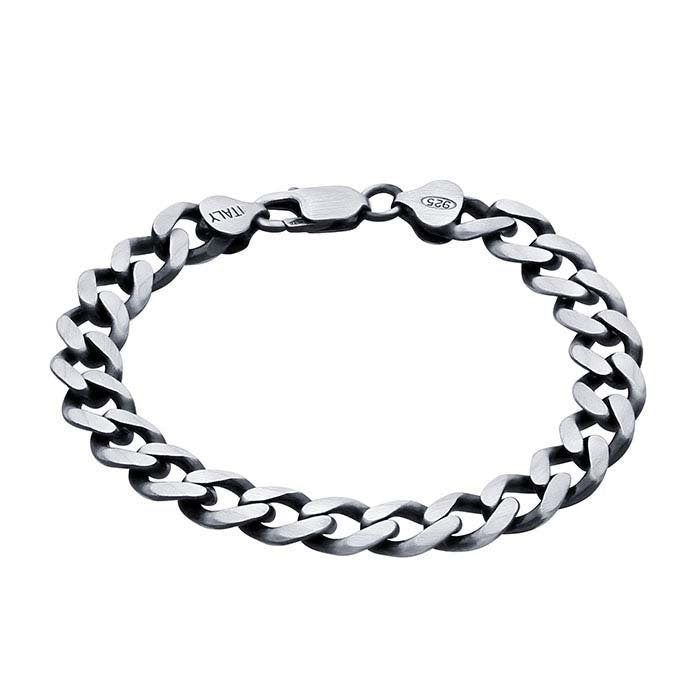 Men's Sterling Silver Gunmetal 9.3mm Diamond-Cut Curb Chain Bracelet