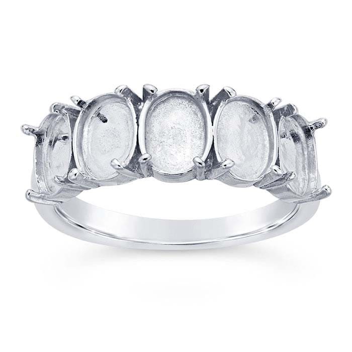 Sterling Silver Five-Stone 6 x 4mm Oval Cabochon Ring Mounting