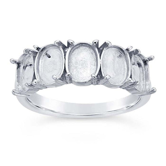 Sterling Silver Five-Stone 6 x 4mm Oval Cabochon Ring Mounting