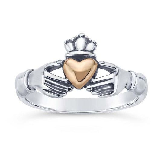 Sterling Silver Claddagh Ring with Bronze Heart