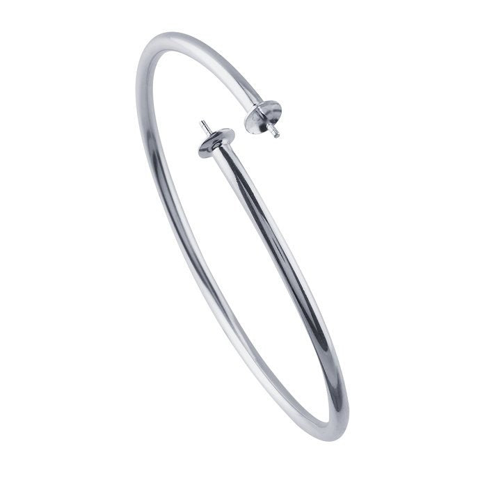 Sterling Silver Bangle Bracelet with Pearl Cups and Pegs.