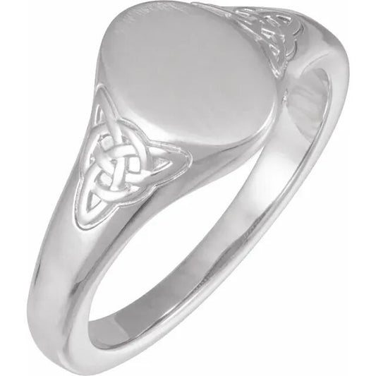Engravable Oval Celtic-Inspired Signet Ring available in Sterling Silver or 14k Gold