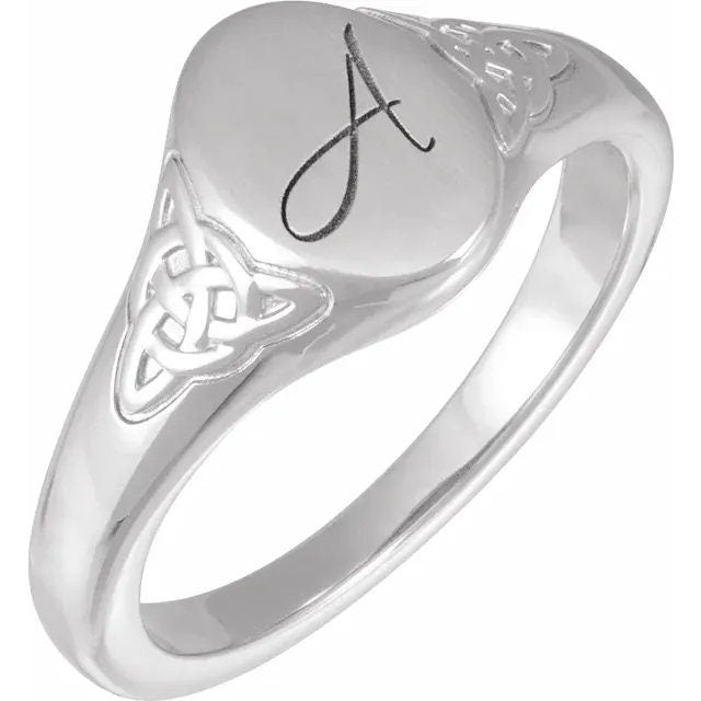 Engravable Oval Celtic-Inspired Signet Ring available in Sterling Silver or 14k Gold