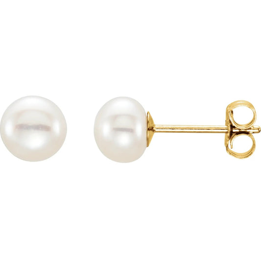 14K Yellow Gold Cultured Pearl Stud Earrings (5-6mm)