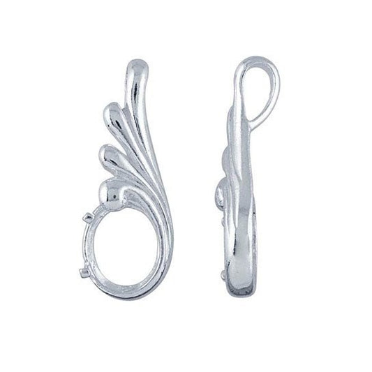 Sterling Silver 10 x 8mm Oval Fancy Pendant Mounting, Prong and Cabochon