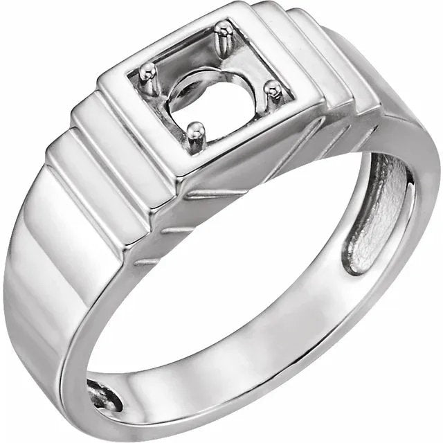 Men's Solitaire Ring Mounting: 6mm Round, Sterling Silver or Gold