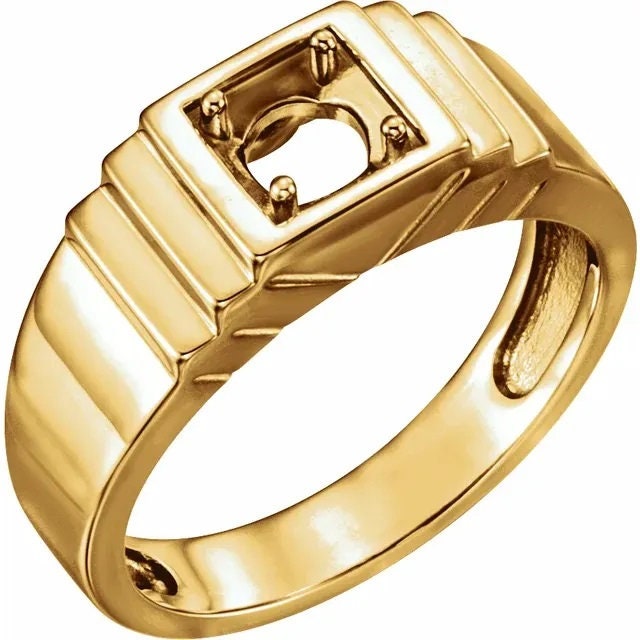 Men's Solitaire Ring Mounting: 6mm Round, Sterling Silver or Gold