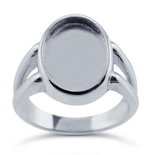 Sterling Silver Split Shank Oval Cabochon Ring Mounting, 18x13mm