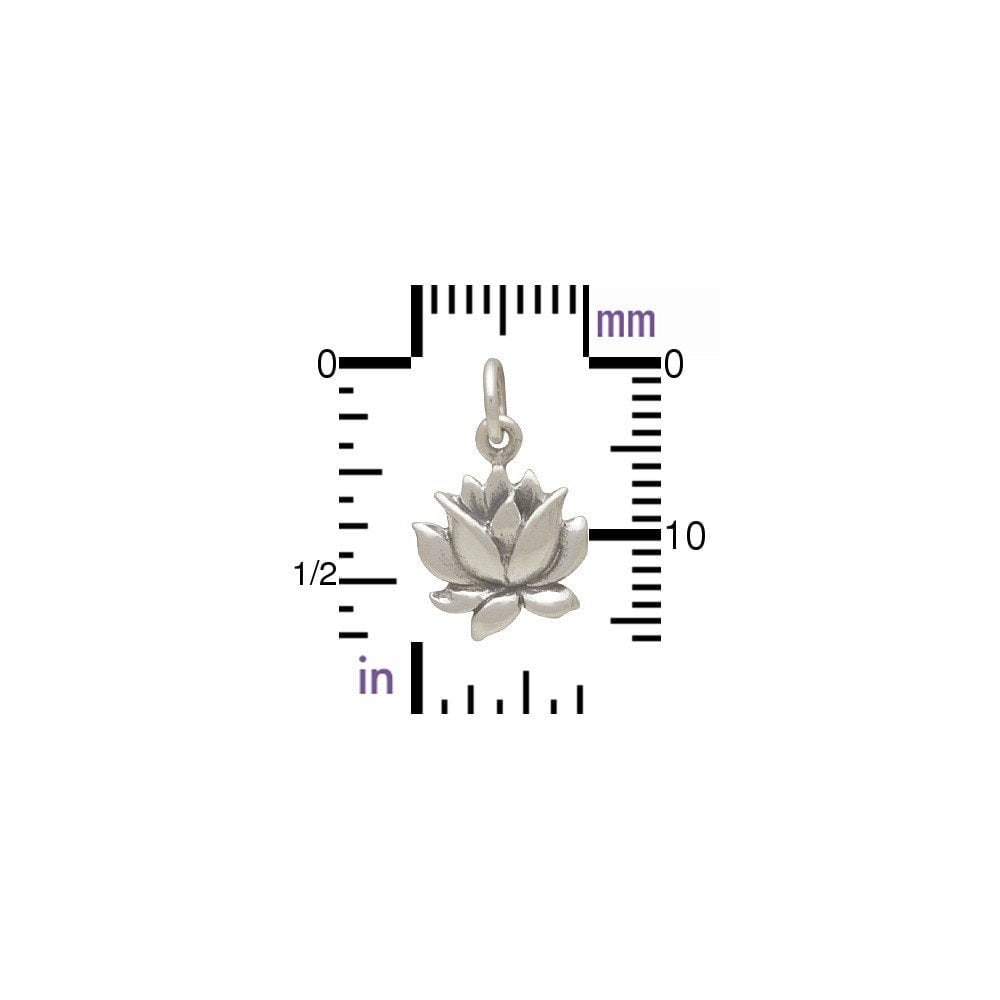 Sterling Silver Textured Blooming Lotus Charm 16x10mm