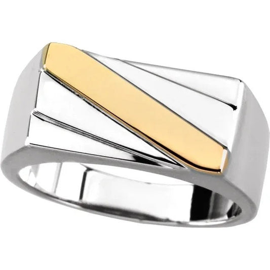 Sterling Silver & 14K Yellow Men's Ring, may be sized to a custom size