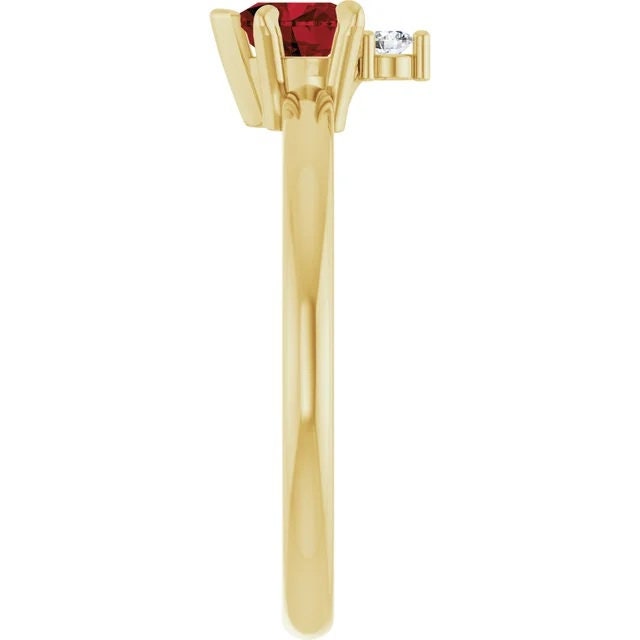 14K Yellow Natural Mozambique Garnet & .03 CT Natural Diamond Ring