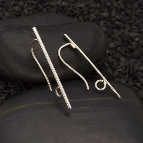 Sterling silver center line hook earrings 30x8mm
