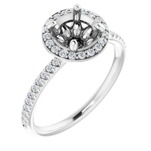 14K White Gold Round or Pear Ring Mounting,  1/5 CTW Natural Diamond Semi-Set Engagement Ring