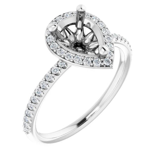 14K White Gold Round or Pear Ring Mounting,  1/5 CTW Natural Diamond Semi-Set Engagement Ring