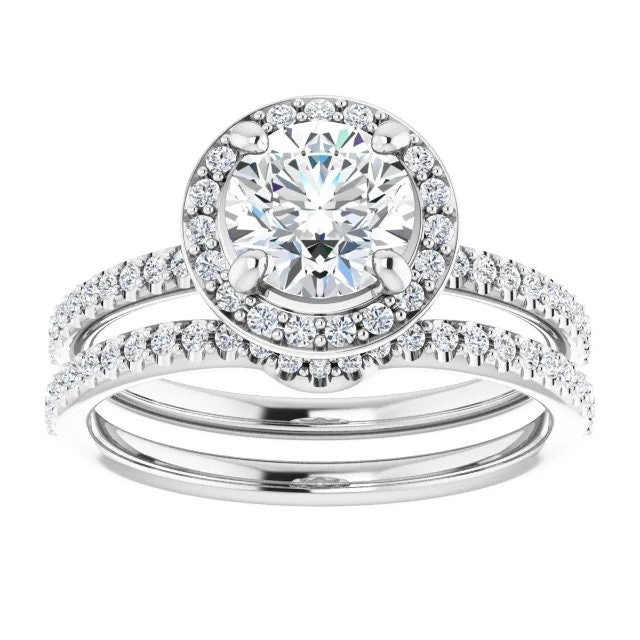 14K White Gold Round or Pear Ring Mounting,  1/5 CTW Natural Diamond Semi-Set Engagement Ring
