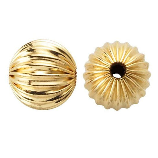 2pc 14/20 Yellow Gold-Filled Corrugated Round Bead Pair