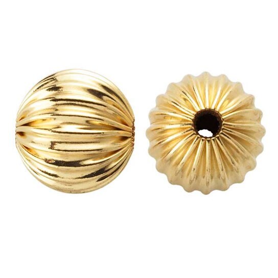 2pc 14/20 Yellow Gold-Filled Corrugated Round Bead Pair