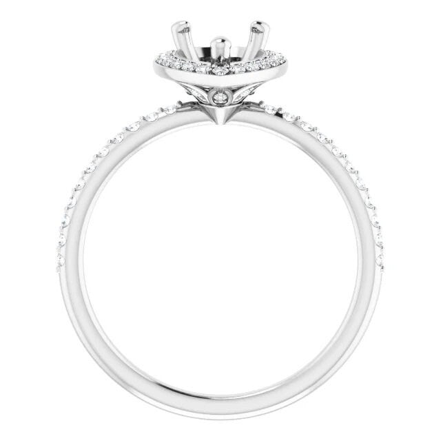 14K White Gold Round or Pear Ring Mounting,  1/5 CTW Natural Diamond Semi-Set Engagement Ring