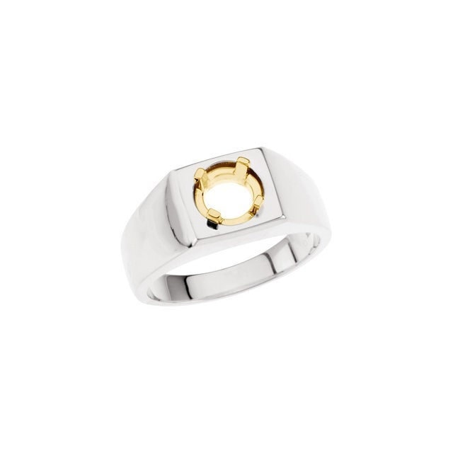 Men's Solitaire Ring Mounting, Sterling Silver, 14k Gold, or two-tone Gold