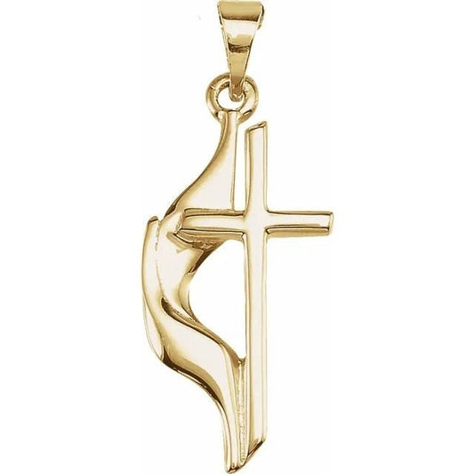 Methodist cross pendant in 2 sizes, 14k yellow gold or sterling silver