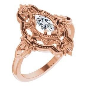 Vintage-Inspired 14k White Gold Marquise Ring Mounting